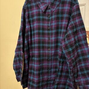 Woman Within Purple and Blue Plaid Button-Down Shirt